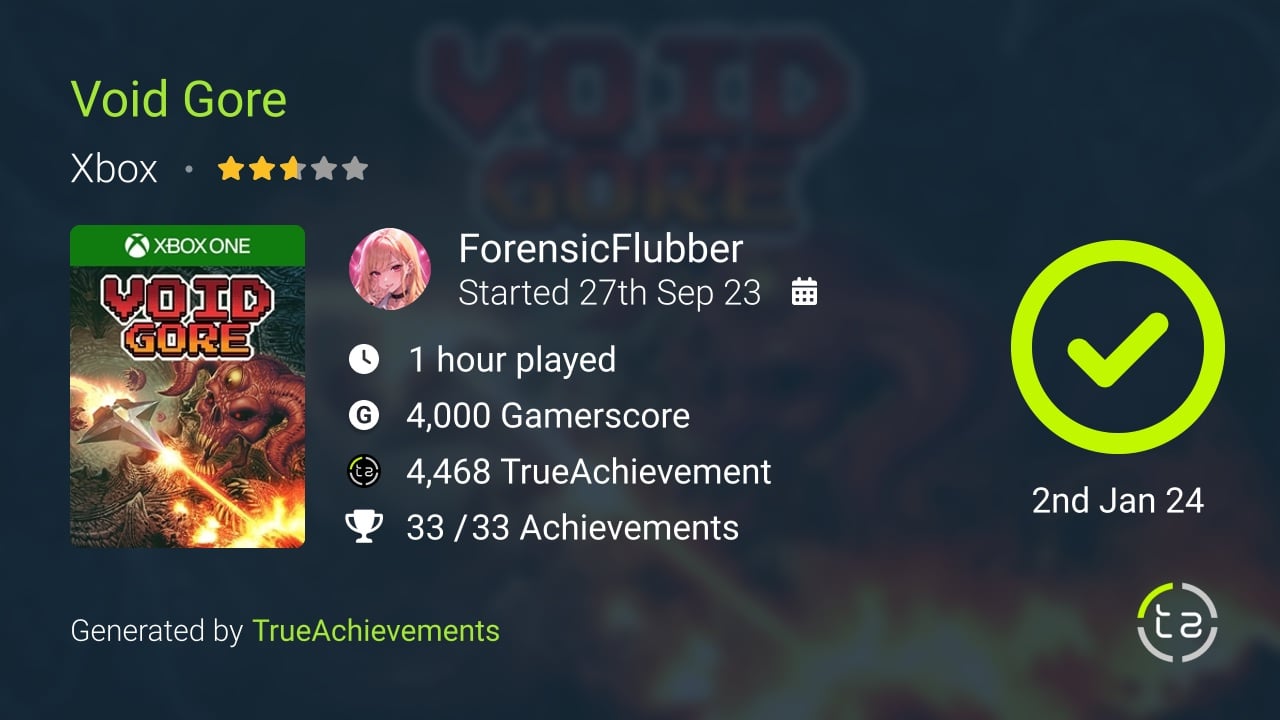Void Gore achievement summary